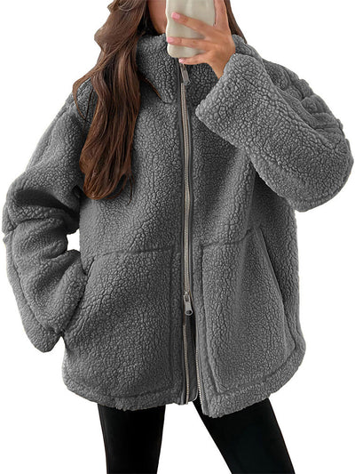 Kuschelige Sherpa Fleecejacke mit Reißverschluss für Frauen