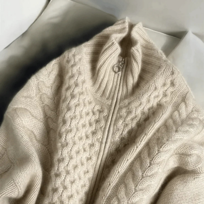 Langärmelige warme Strickjacke für Frauen | Reißverschluss