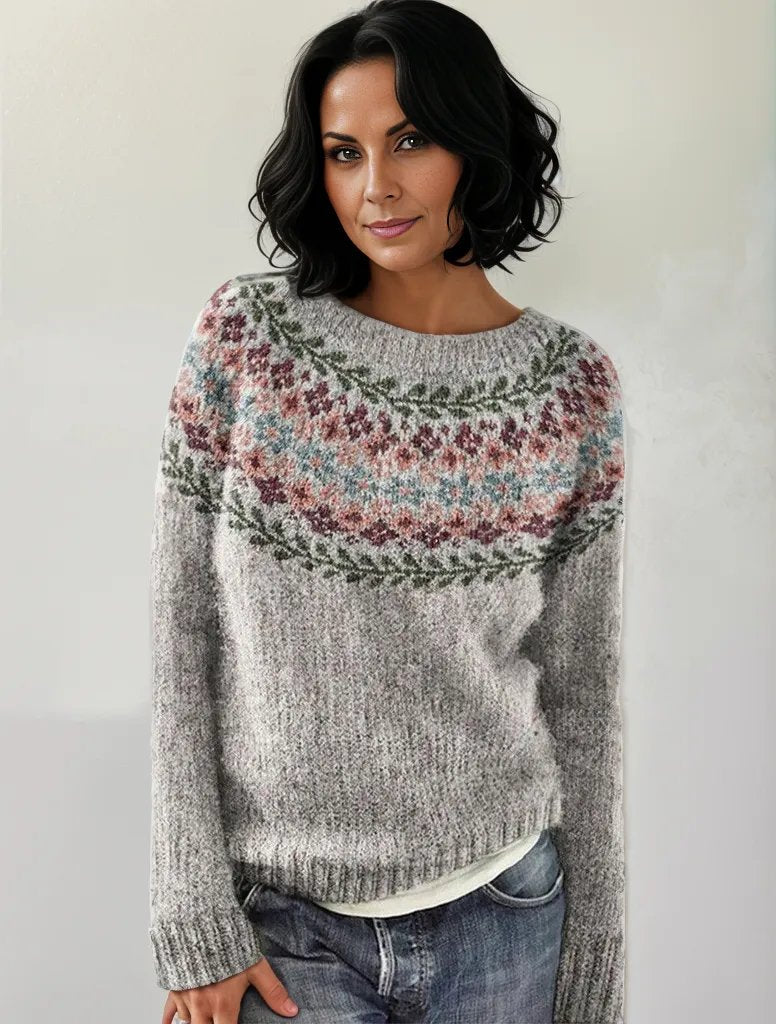 Eleganter Pullover mit Rundhalsausschnitt und speziellem Druck