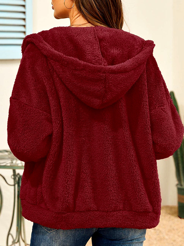 Übergroßer Fleece-Kapuzenpullover mit durchgehendem Reißverschluss