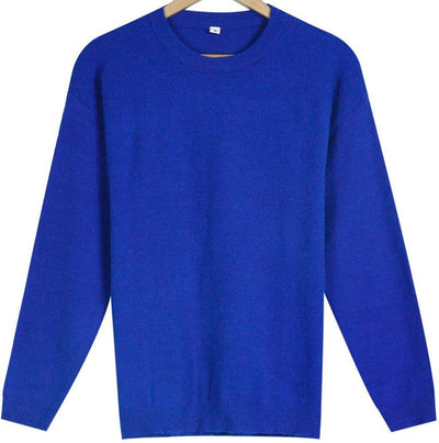 Lässiger blauer Uni-Pullover mit langen Ärmeln und Rundhals