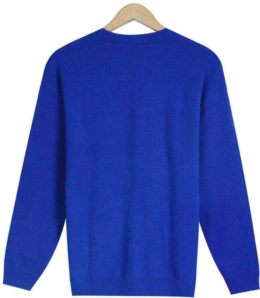 Lässiger blauer Uni-Pullover mit langen Ärmeln und Rundhals