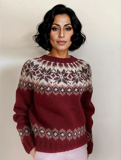 Bequemer roter Pullover mit Rundhalsausschnitt und langen Ärmeln