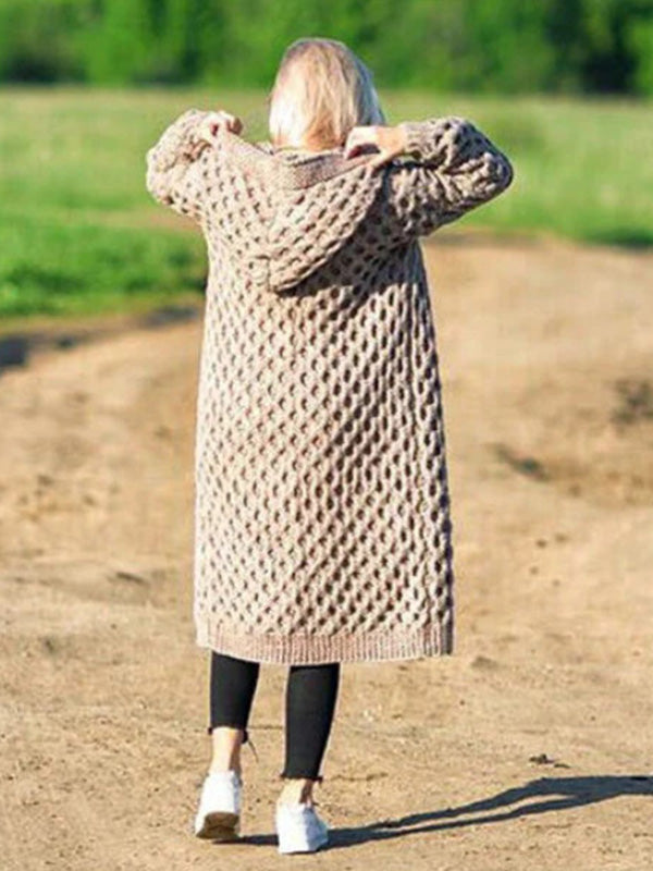 Boho Winter Warme Strickjacke mit Kapuze Gestrickter Pullover