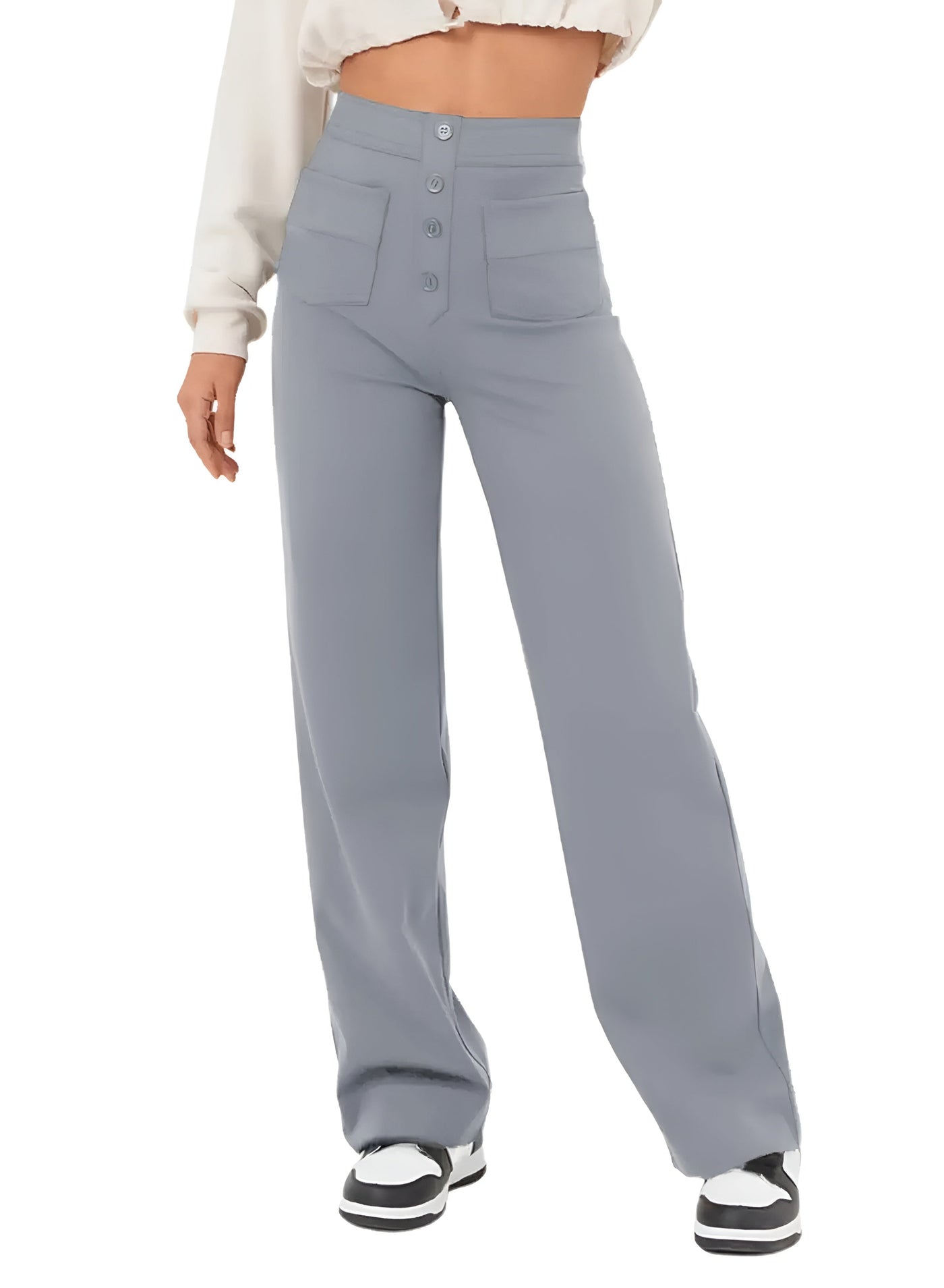 Greta Pants – hoch taillierte elastische Hose mit weitem Bein-Eleganz