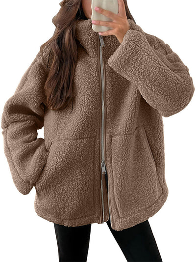 Kuschelige Sherpa Fleecejacke mit Reißverschluss für Frauen