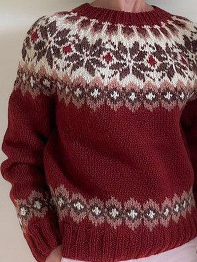 Bequemer roter Pullover mit Rundhalsausschnitt und langen Ärmeln