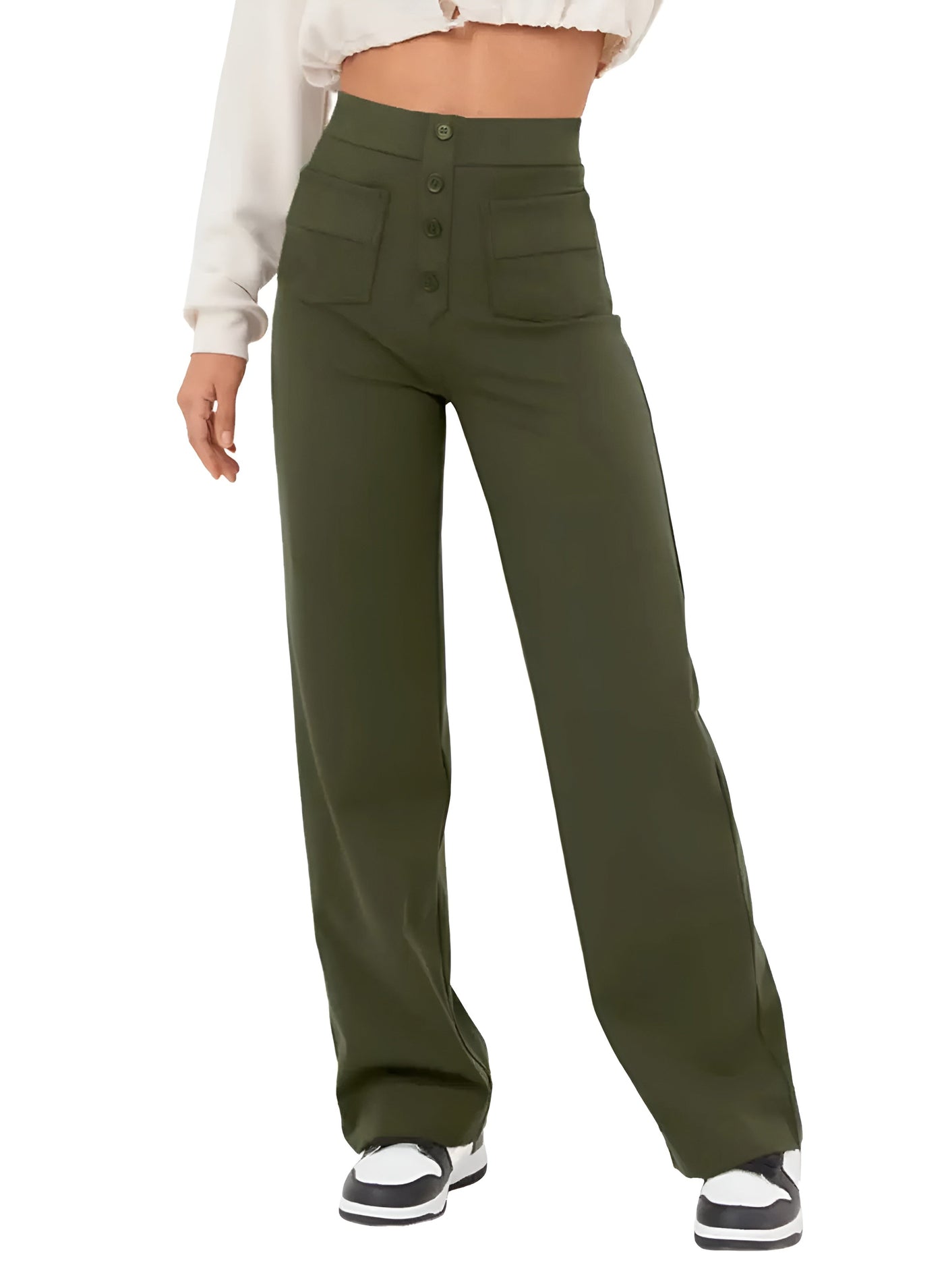 Greta Pants – hoch taillierte elastische Hose mit weitem Bein-Eleganz