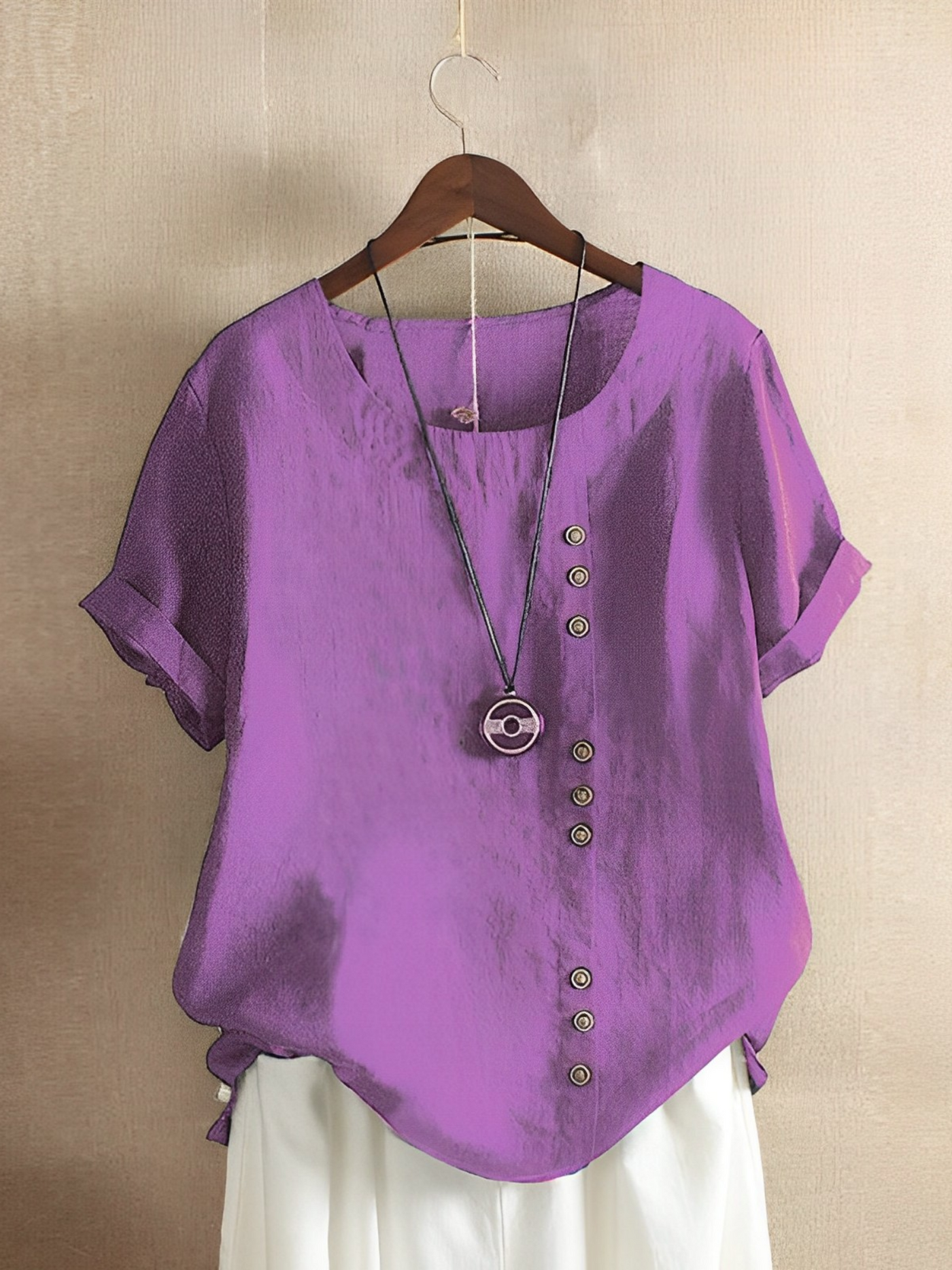 Cotton Loose Kurzärmeliges Leinen-Top