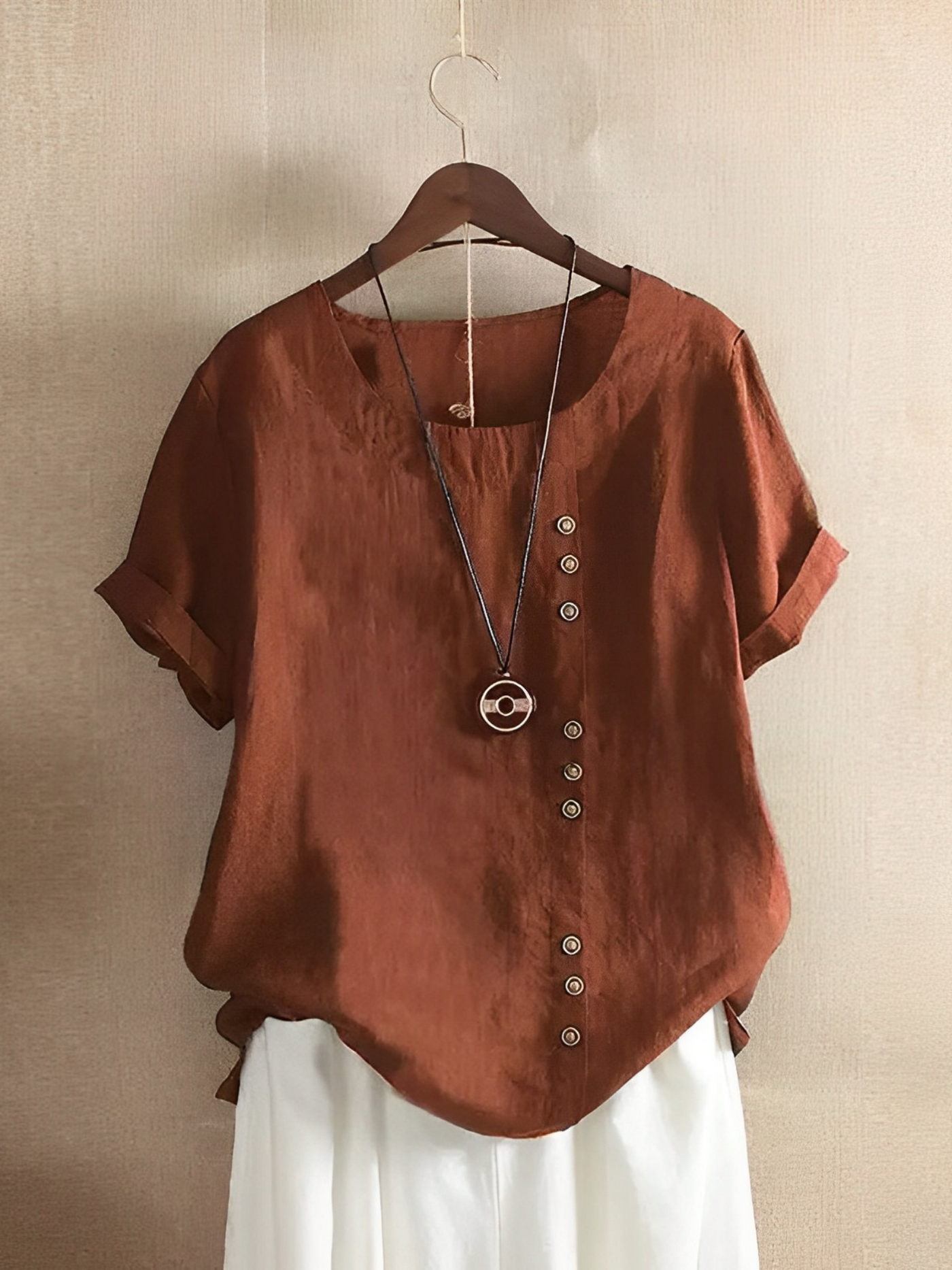 Cotton Loose Kurzärmeliges Leinen-Top