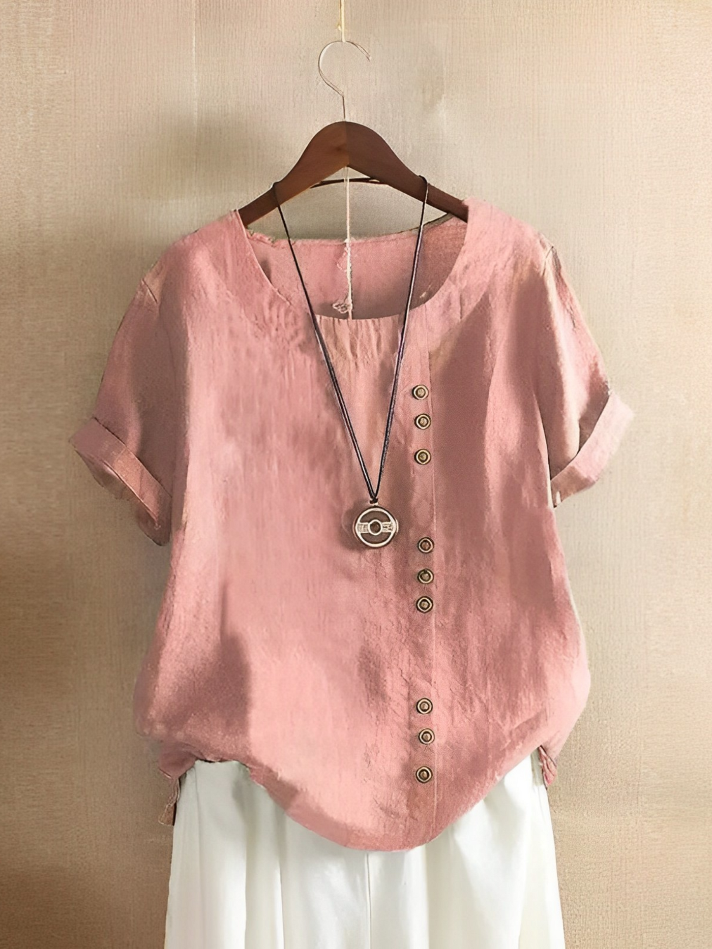 Cotton Loose Kurzärmeliges Leinen-Top