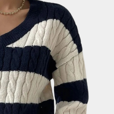 Yamina - Eleganter gestreifter Pullover mit V-Ausschnitt für Frauen