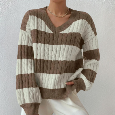 Yamina - Eleganter gestreifter Pullover mit V-Ausschnitt für Frauen