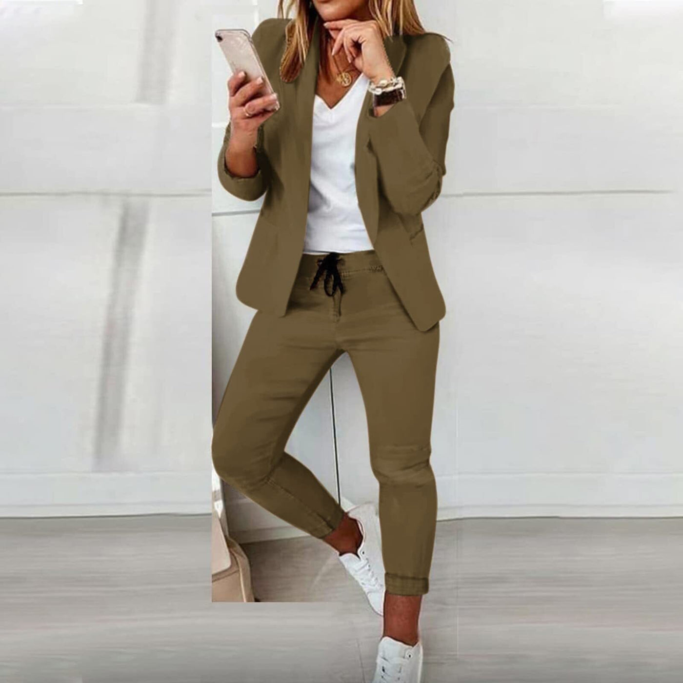 Wert | Slim-Fit-Blazer und bequeme Hose mit Kordelzug-Bonida Shop