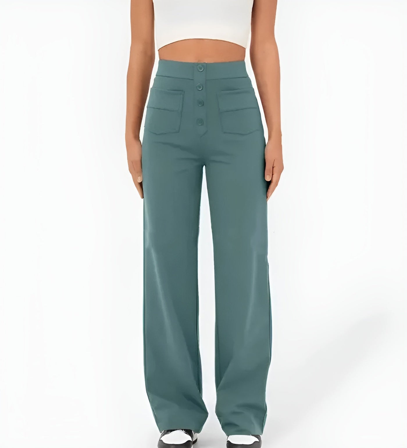 Greta Pants – hoch taillierte elastische Hose mit weitem Bein-Eleganz