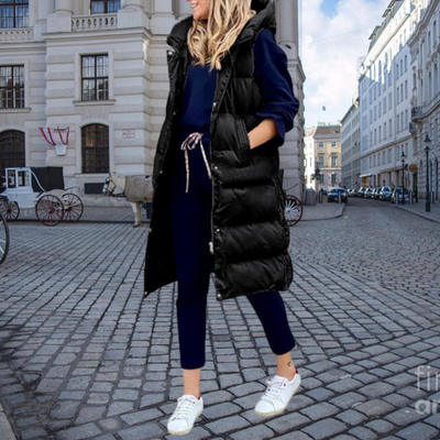 Riley - Langer wattierter Bodywarmer mit Kapuze und Taschen