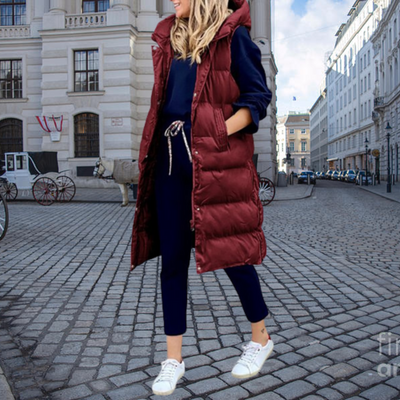 Riley - Langer wattierter Bodywarmer mit Kapuze und Taschen