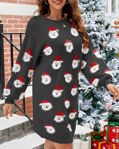 Lässiges Pulloverkleid mit Weihnachtsmann-Print