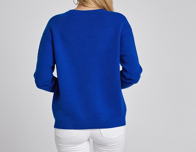 Lässiger blauer Uni-Pullover mit langen Ärmeln und Rundhals