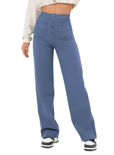 Greta Pants – hoch taillierte elastische Hose mit weitem Bein-Eleganz